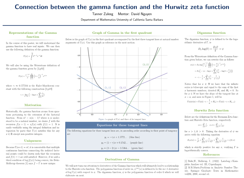 Connection Between the Gamma Function and the Hurwitz Zeta Function