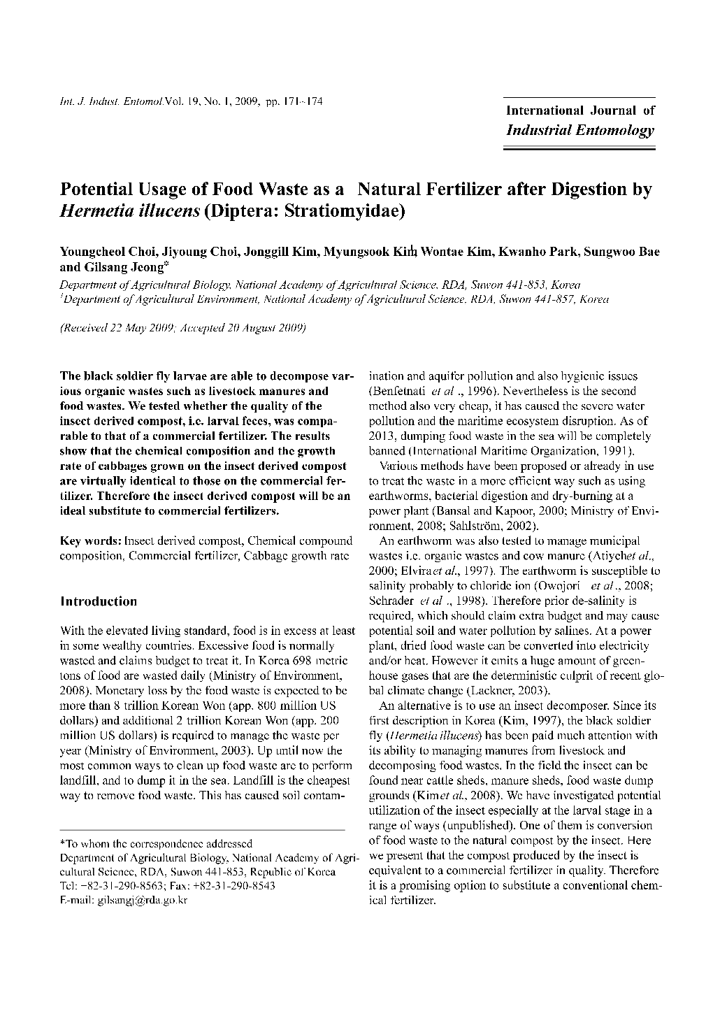 Potential Usage of Food Waste As a Natural Fertilizer After Digestion by Hermetia Illucens (Diptera: Stratiomyidae)