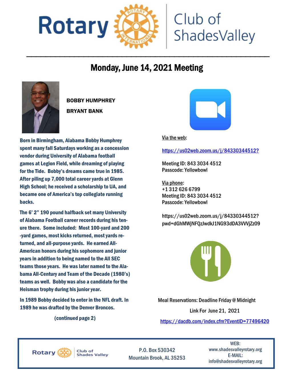 Monday, June 14, 2021 Meeting