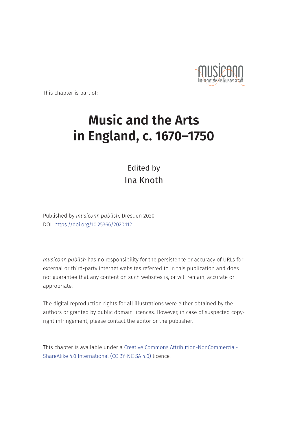 Music and the Arts in England, C. 1670–1750