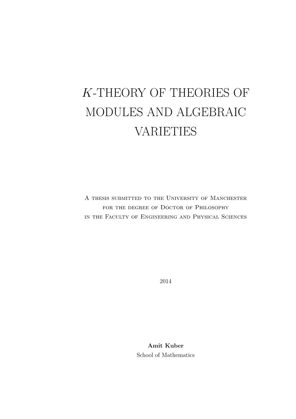 K-Theory of Theories of Modules and Algebraic Varieties