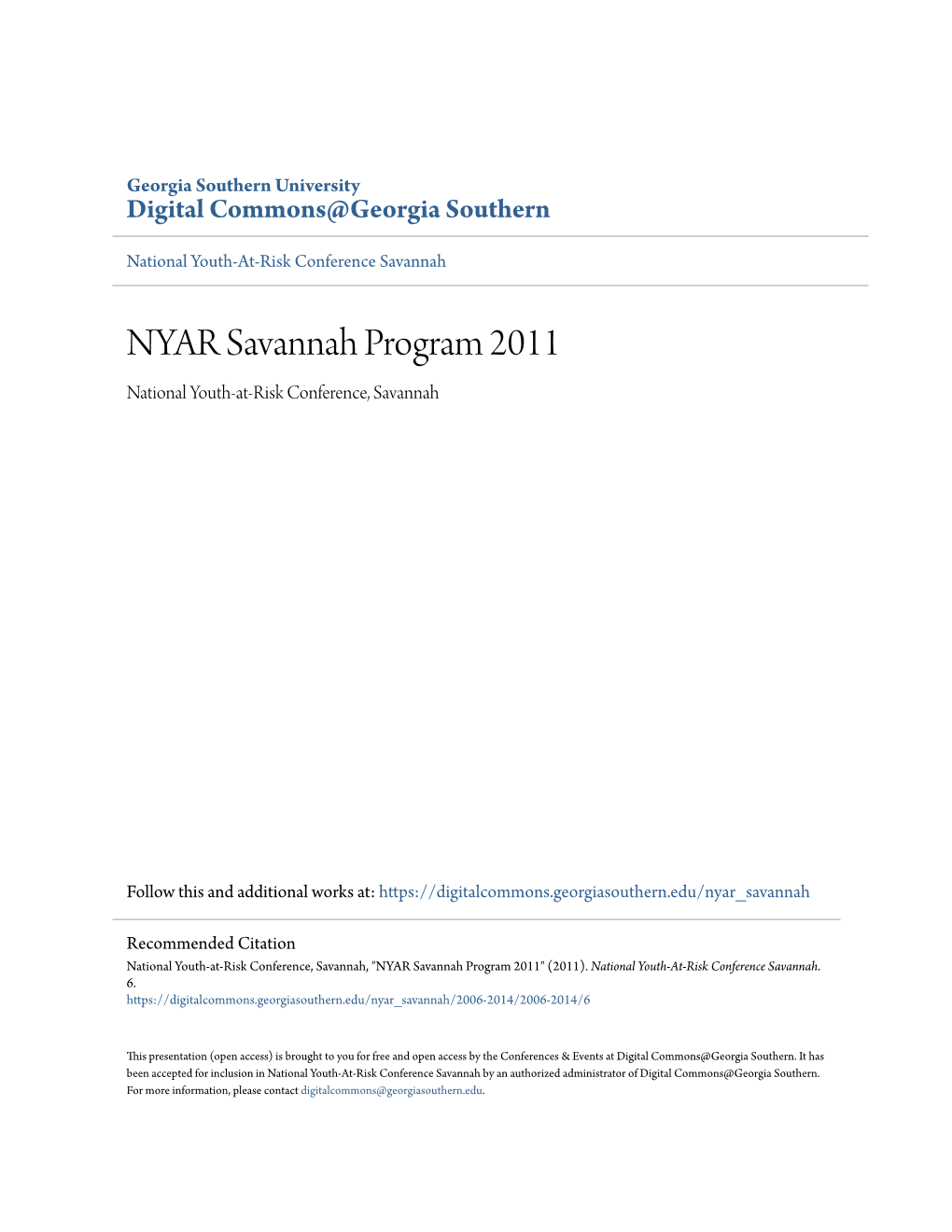 NYAR Savannah Program 2011 National Youth-At-Risk Conference, Savannah