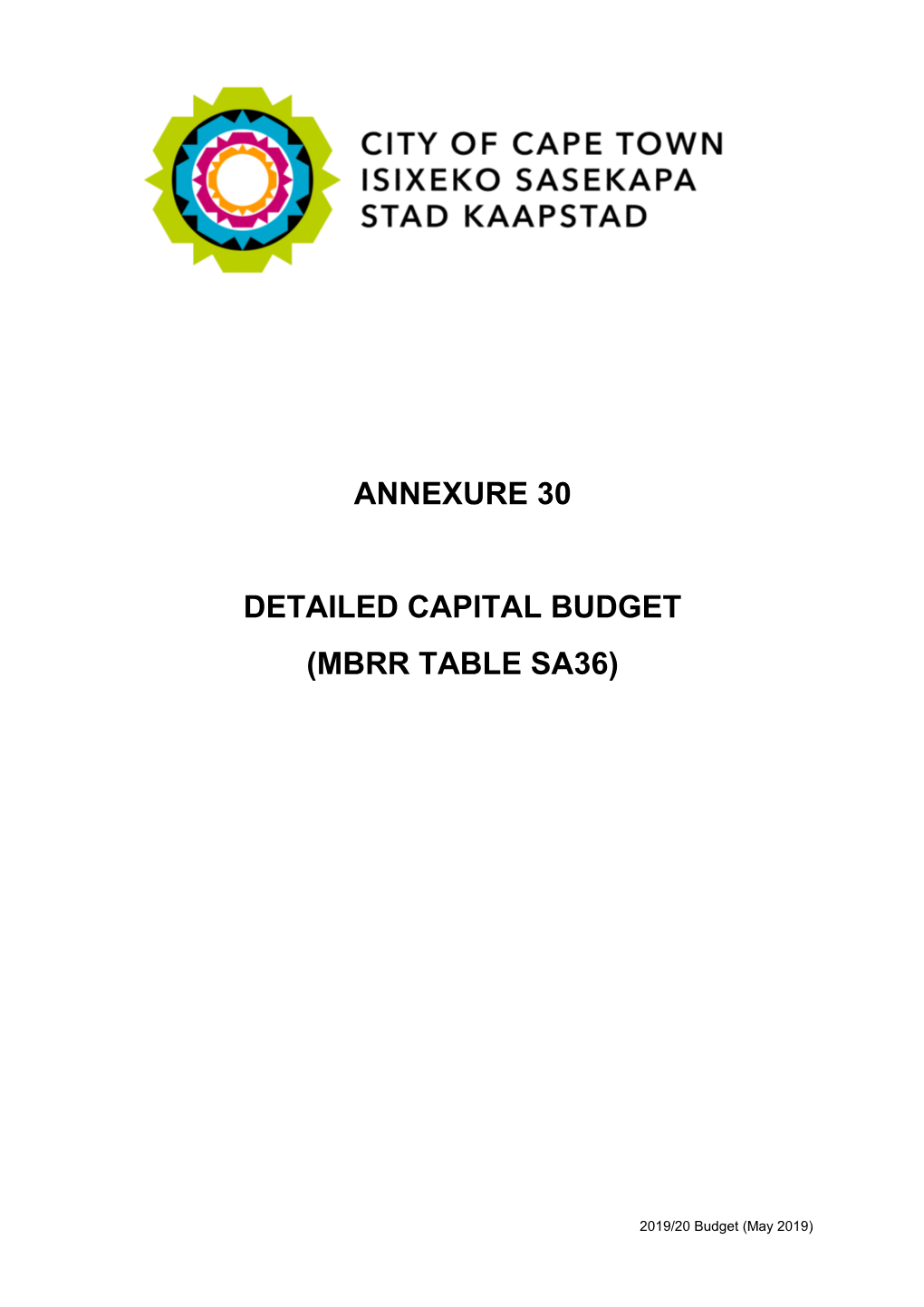 Annexure 30 Detailed Capital Budget