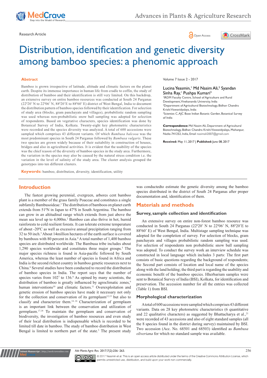 Distribution, Identification and Genetic Diversity Among Bamboo Species: a Phenomic Approach