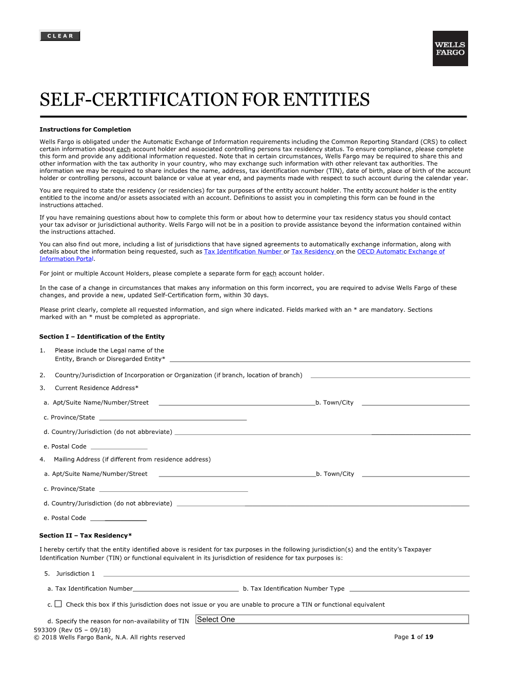 Self-Certification for Entities