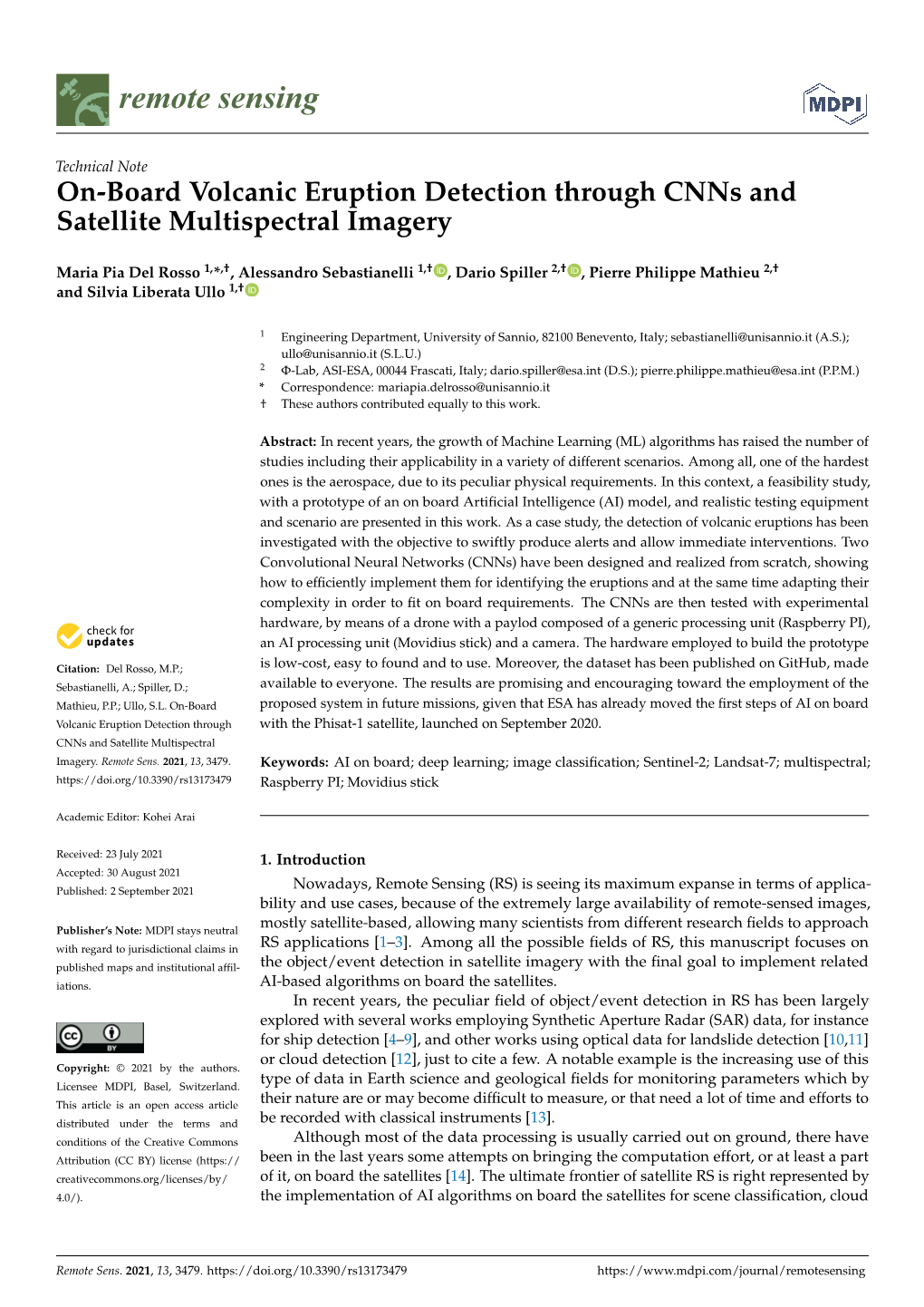 On-Board Volcanic Eruption Detection Through Cnns and Satellite Multispectral Imagery