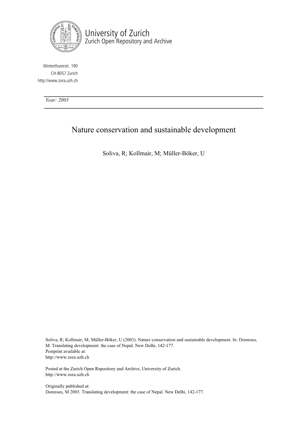 'Nature Conservation and Sustainable Development'
