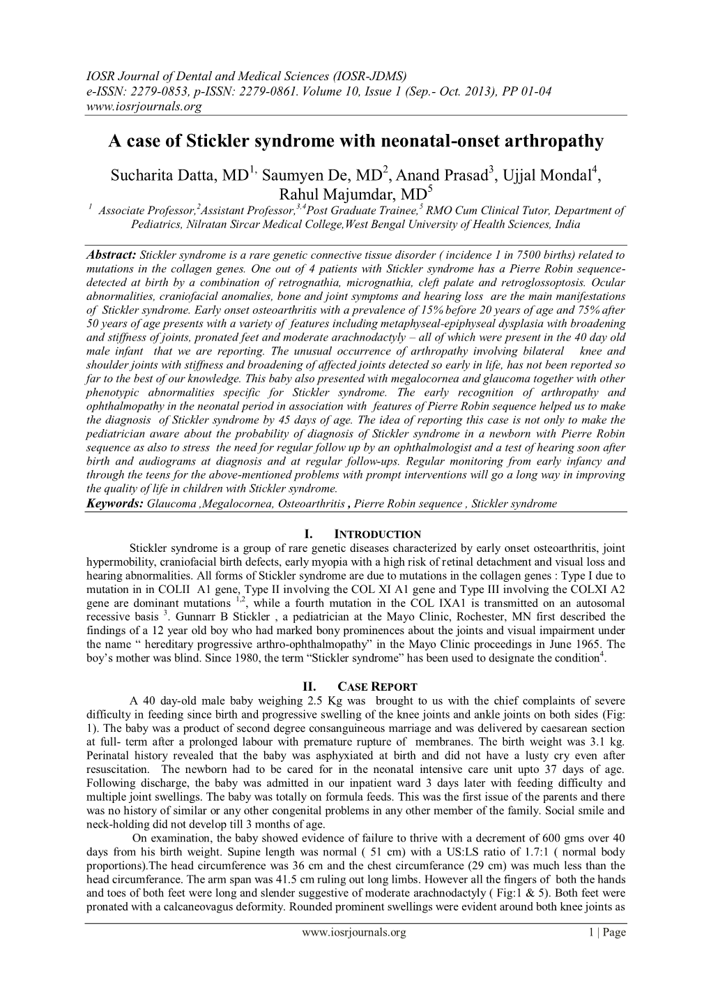 A Case of Stickler Syndrome with Neonatal-Onset Arthropathy