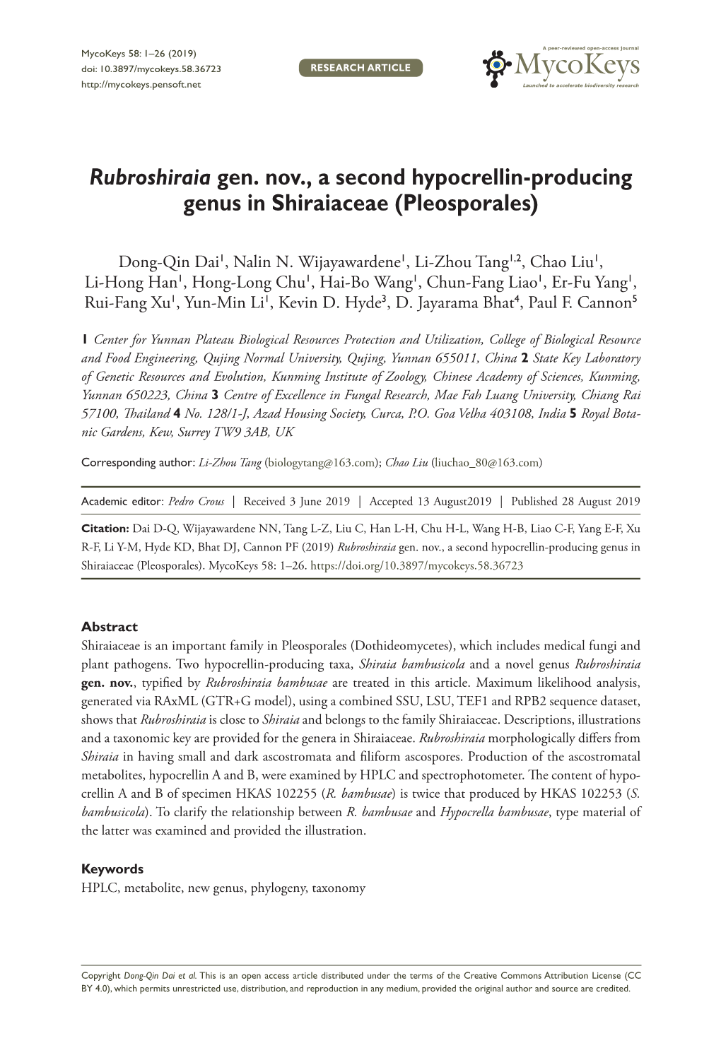 Gen. Nov., a Second Hypocrellin-Producing Genus In