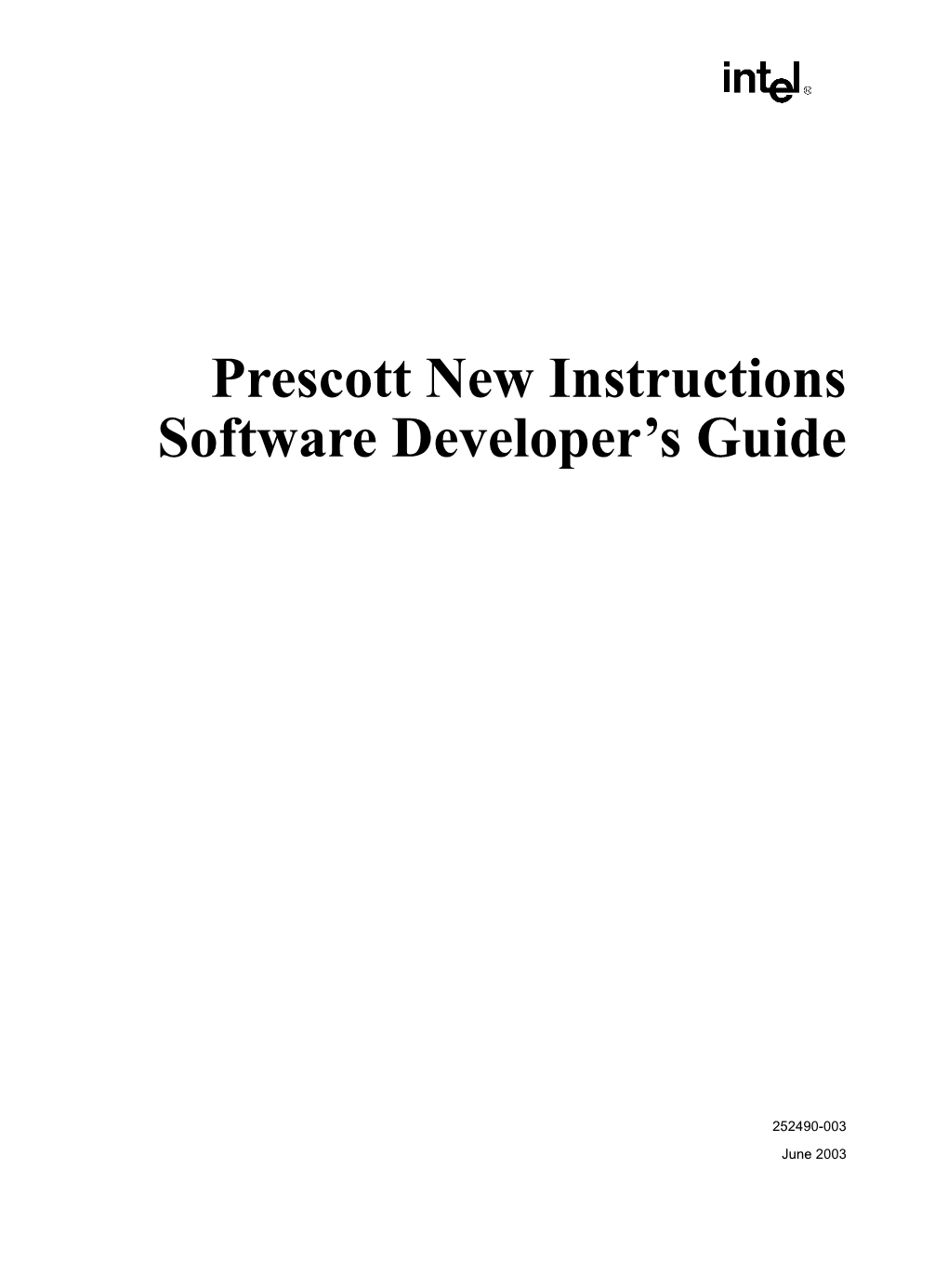 Prescott New Instructions Software Developer's Guide