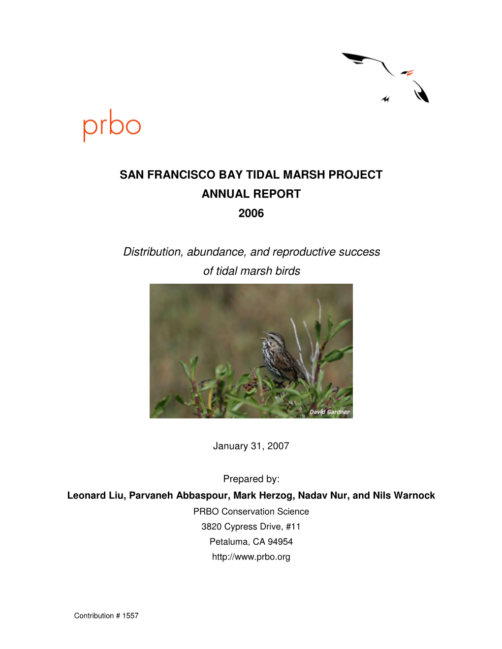 San Francisco Bay Tidal Marsh Project Annual Report 2006