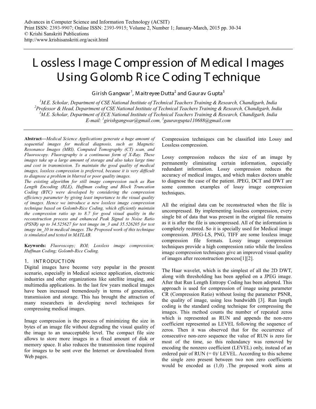 Lossless Image Compression of Medical Images Using Golomb Rice Coding Technique 31
