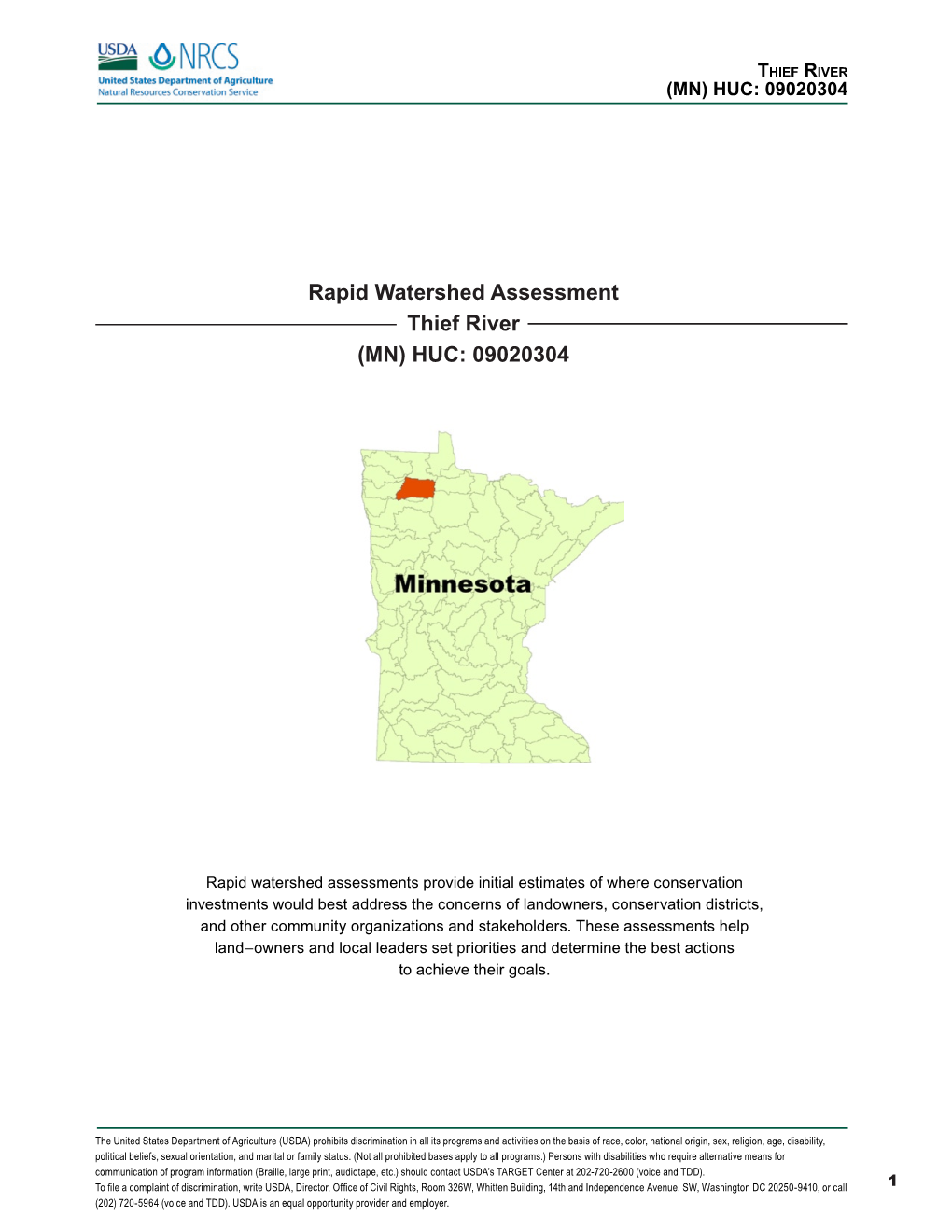 Rapid Watershed Assessment Thief River (MN) HUC: 09020304