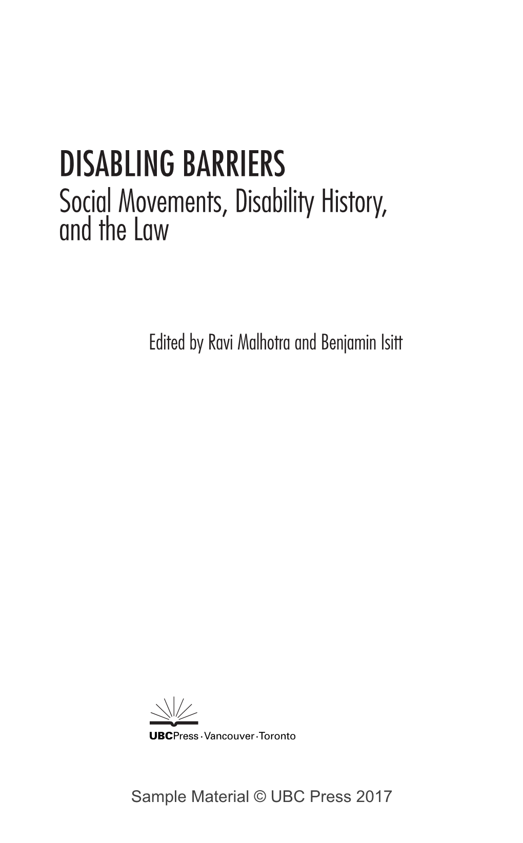 DISABLING BARRIERS Social Movements, Disability History, and the Law