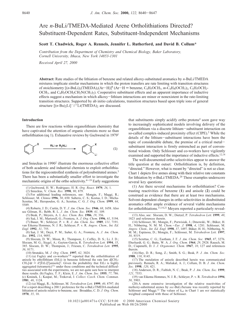 Are N-Buli/TMEDA-Mediated Arene Ortholithiations Directed? Substituent-Dependent Rates, Substituent-Independent Mechanisms