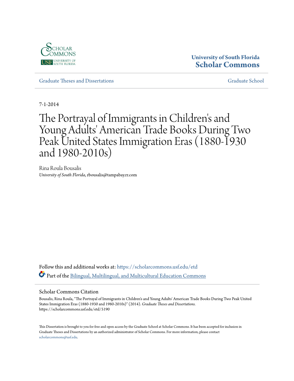 The Portrayal of Immigrants in Children's and Young Adults