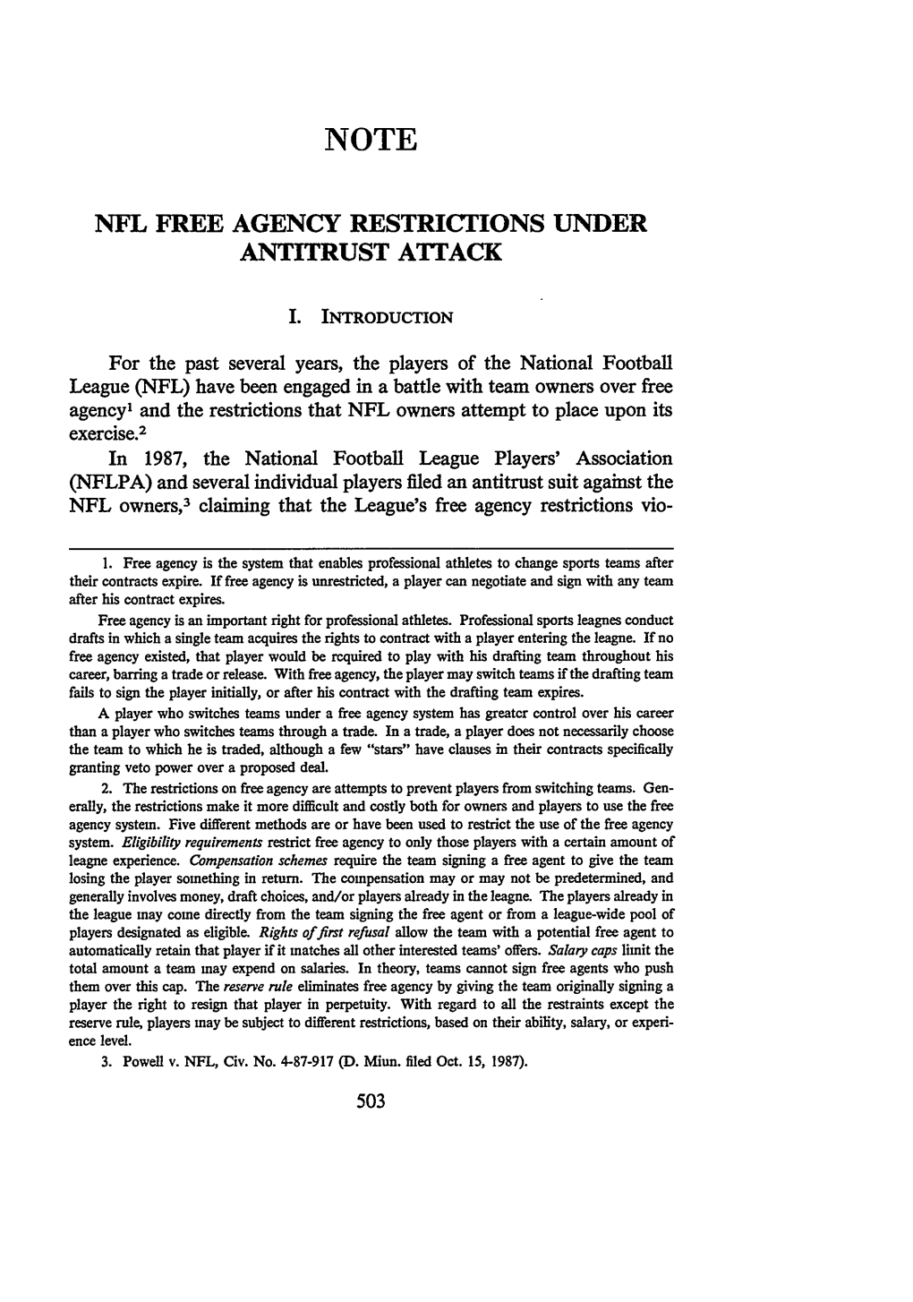 Nfl Free Agency Restrictions Under Antitrust Attack