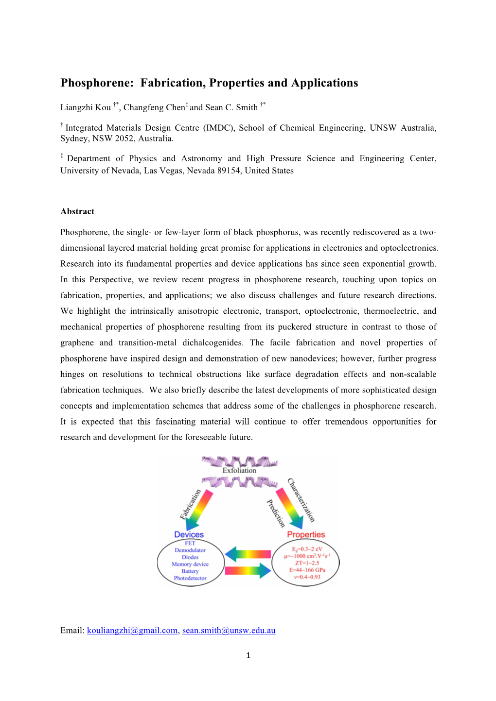 Phosphorene: Fabrication, Properties and Applications