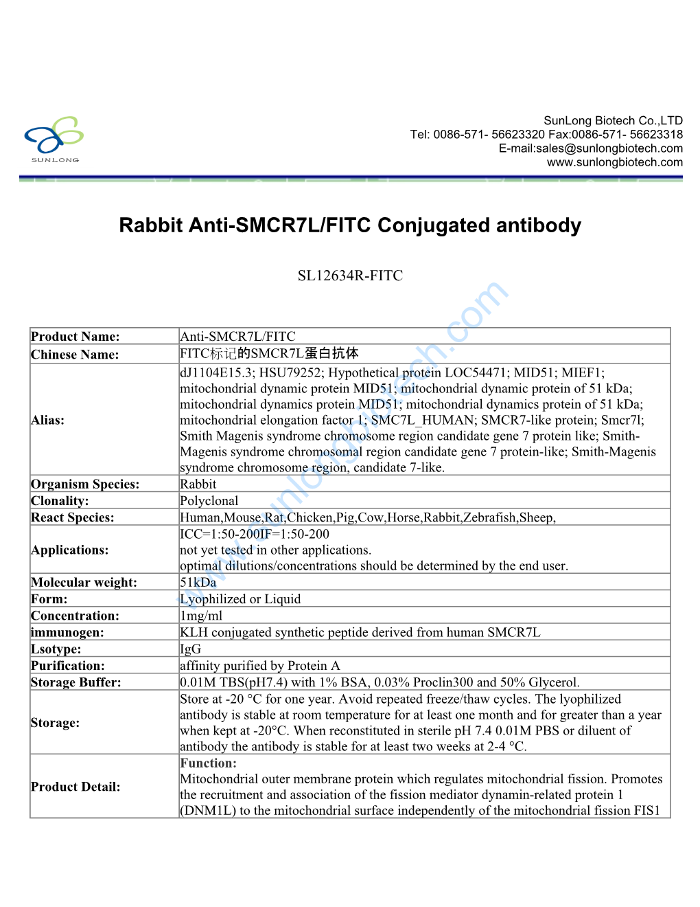 Rabbit Anti-SMCR7L/FITC Conjugated Antibody-SL12634R