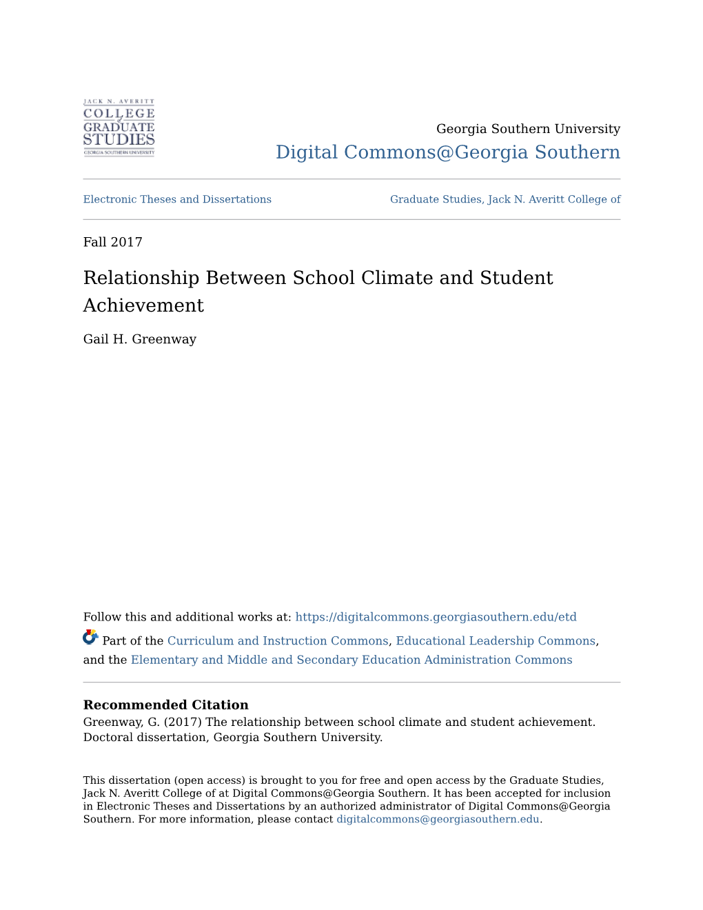 Relationship Between School Climate and Student Achievement