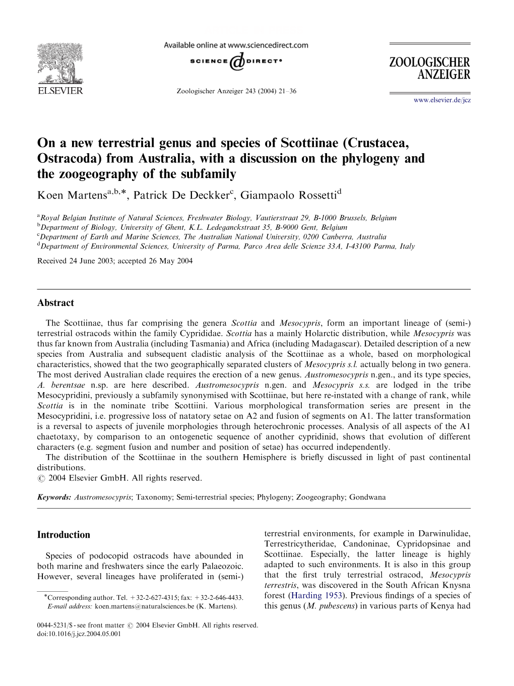 On a New Terrestrial Genus and Species of Scottiinae (Crustacea