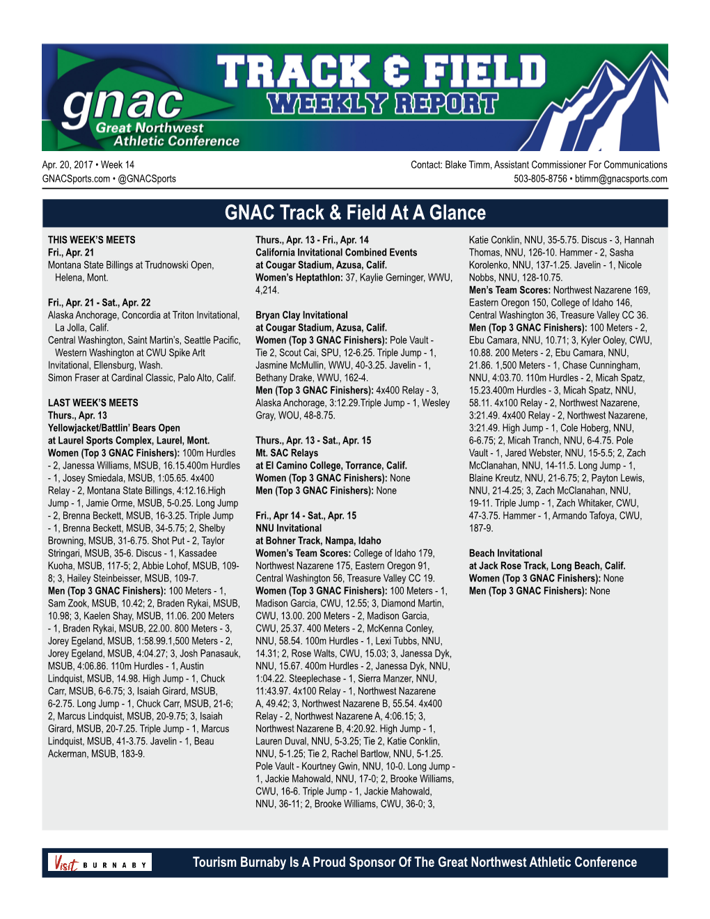 GNAC Track & Field at a Glance