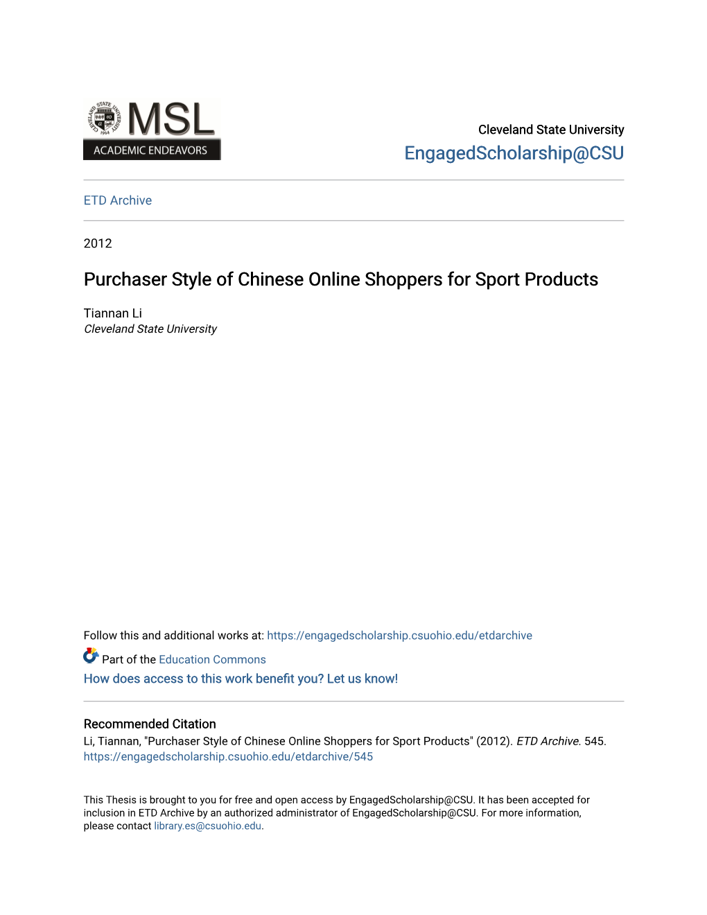 Purchaser Style of Chinese Online Shoppers for Sport Products