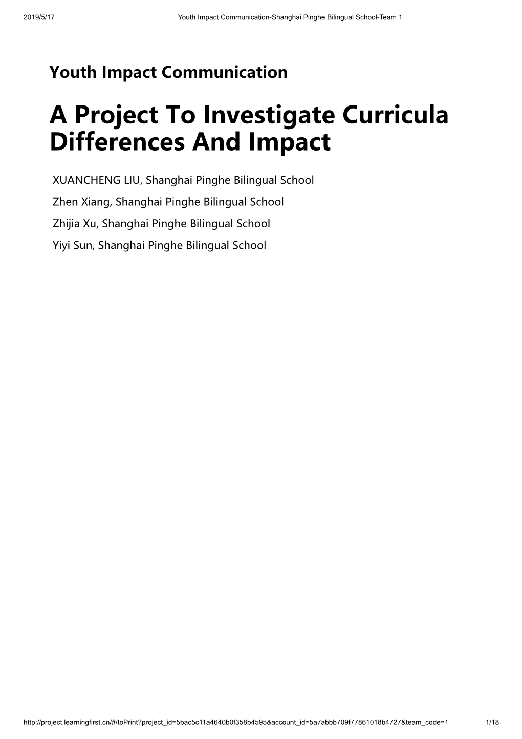 A Project to Investigate Curricula Differences and Impact