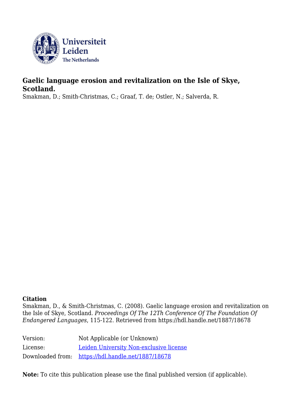 Gaelic Language Erosion and Revitalization on the Isle of Skye, Scotland
