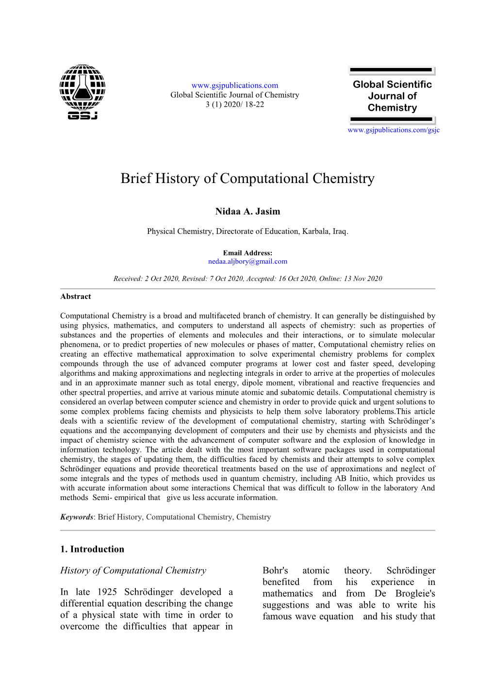 Brief History of Computational Chemistry
