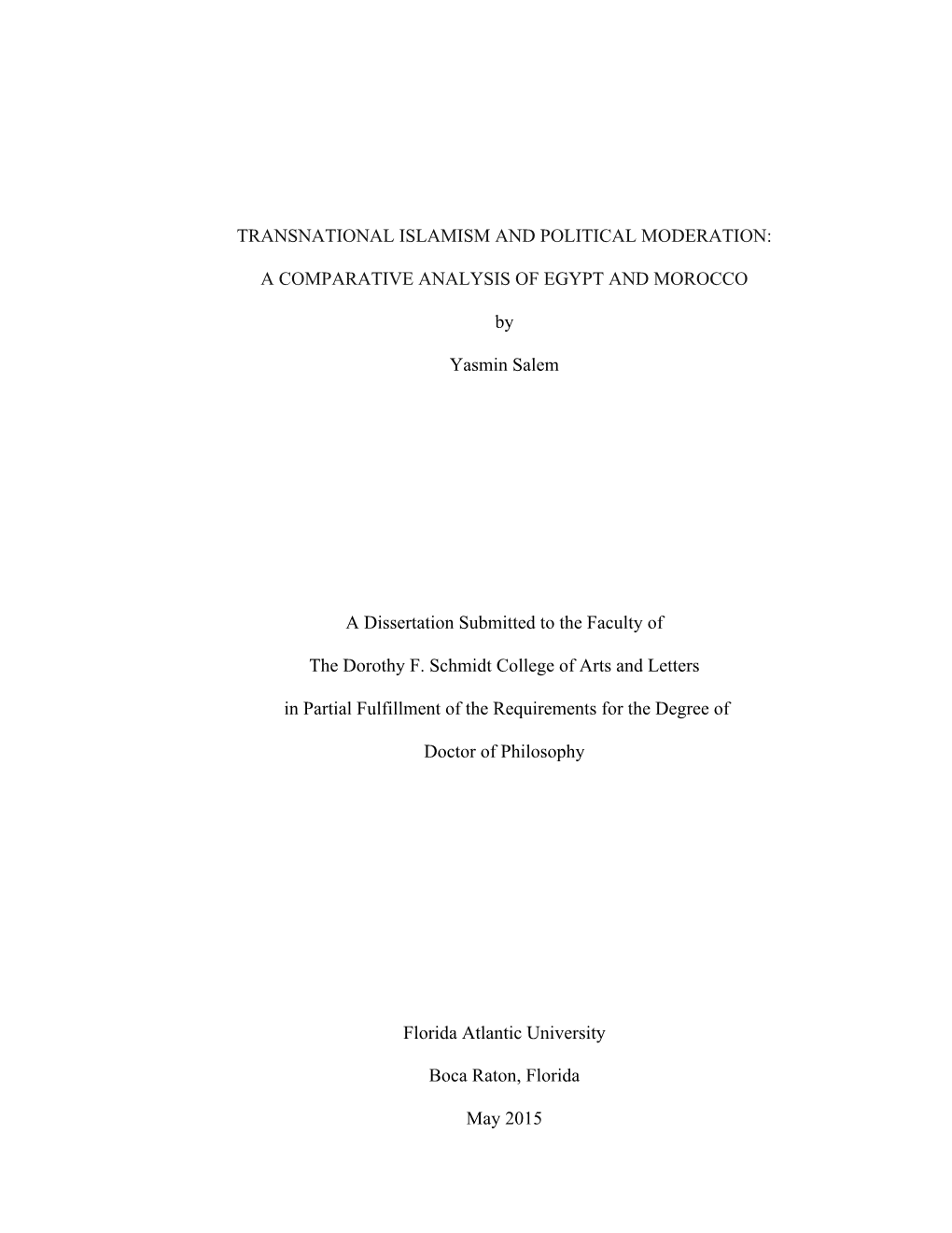 Transnational Islamism and Political Moderation: a Comparative Analysis of Egypt and Morocco