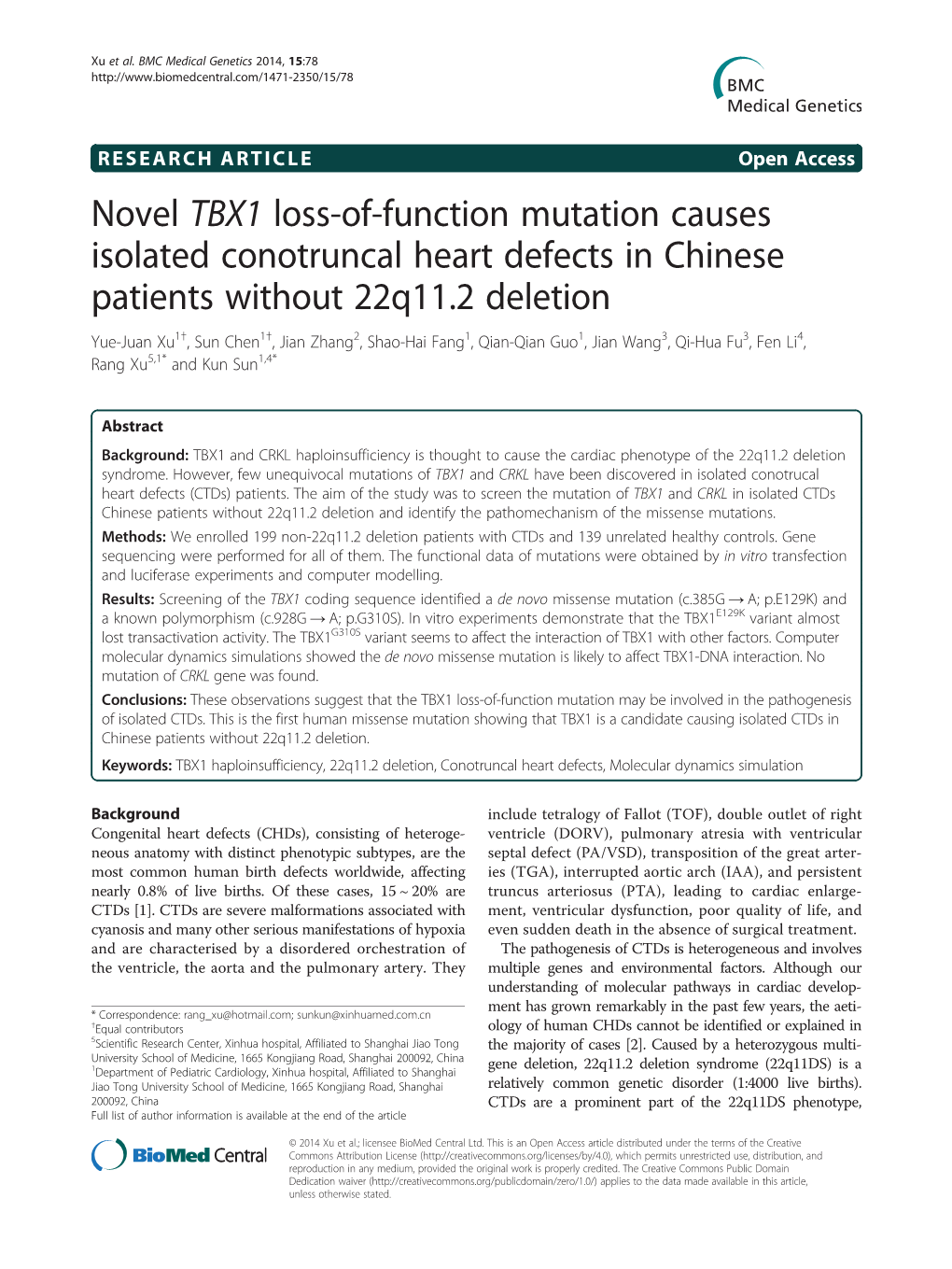 Novel TBX1 Loss-Of-Function Mutation Causes Isolated Conotruncal Heart