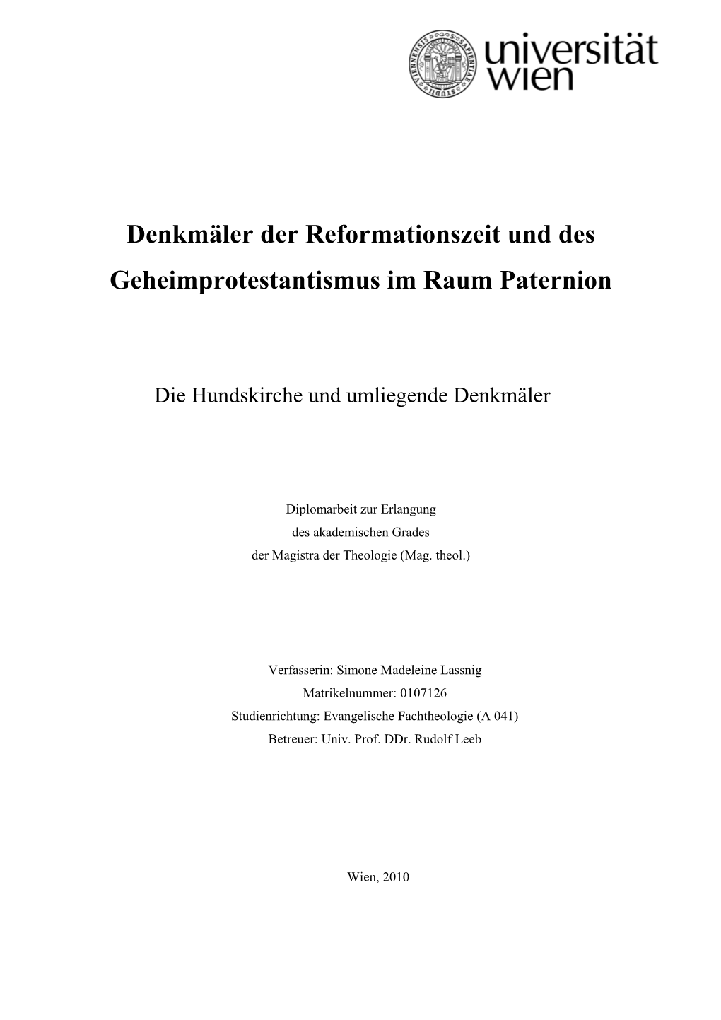 Denkmäler Der Reformationszeit Und Des Geheimprotestantismus Im Raum Paternion