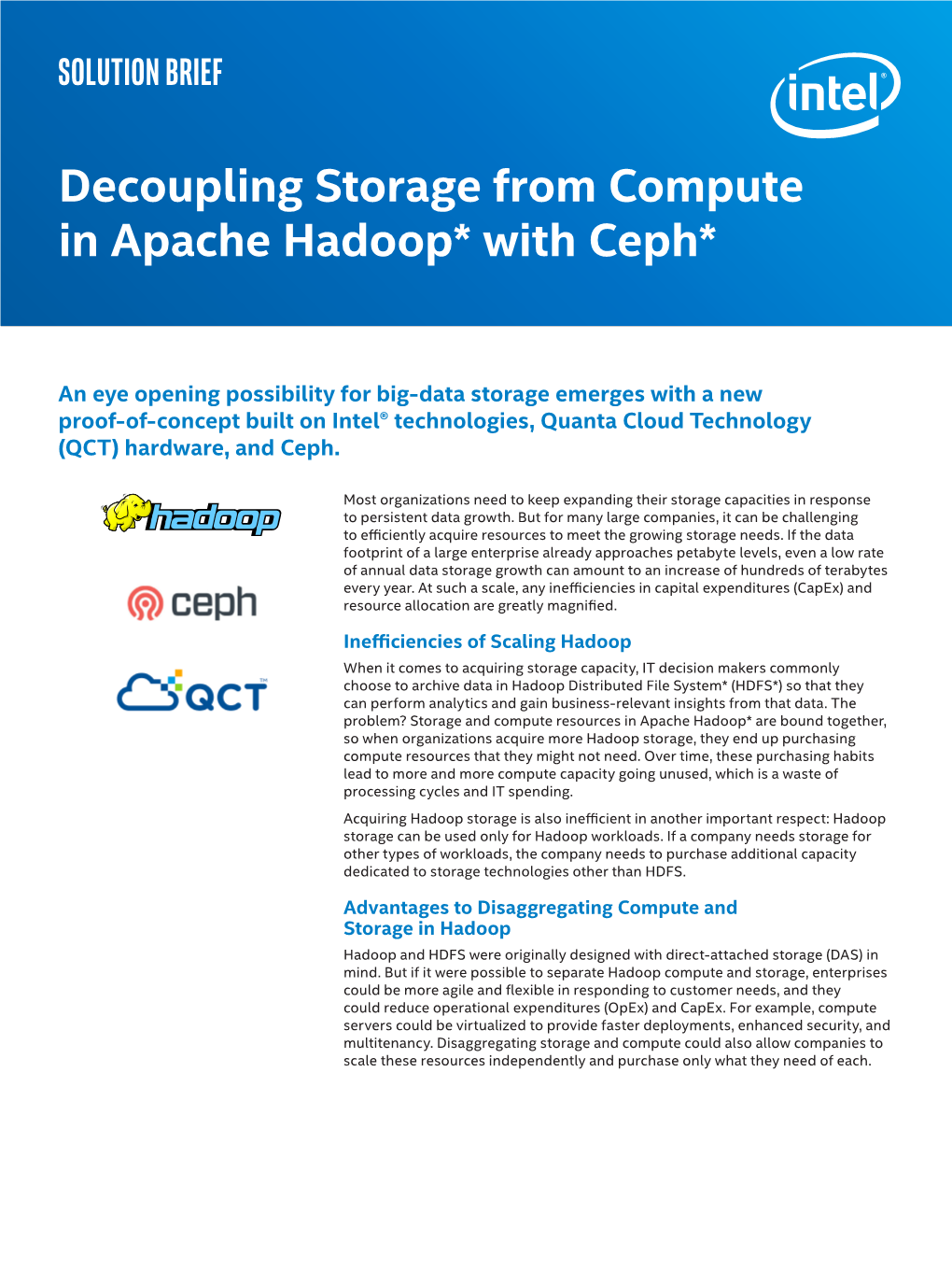 Storage Solutions from Apache Hadoop*, Ceph*, and Intel