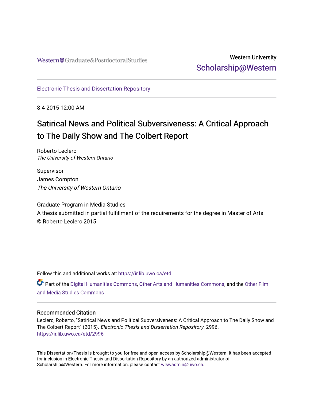 Satirical News and Political Subversiveness: a Critical Approach to the Daily Show and the Colbert Report