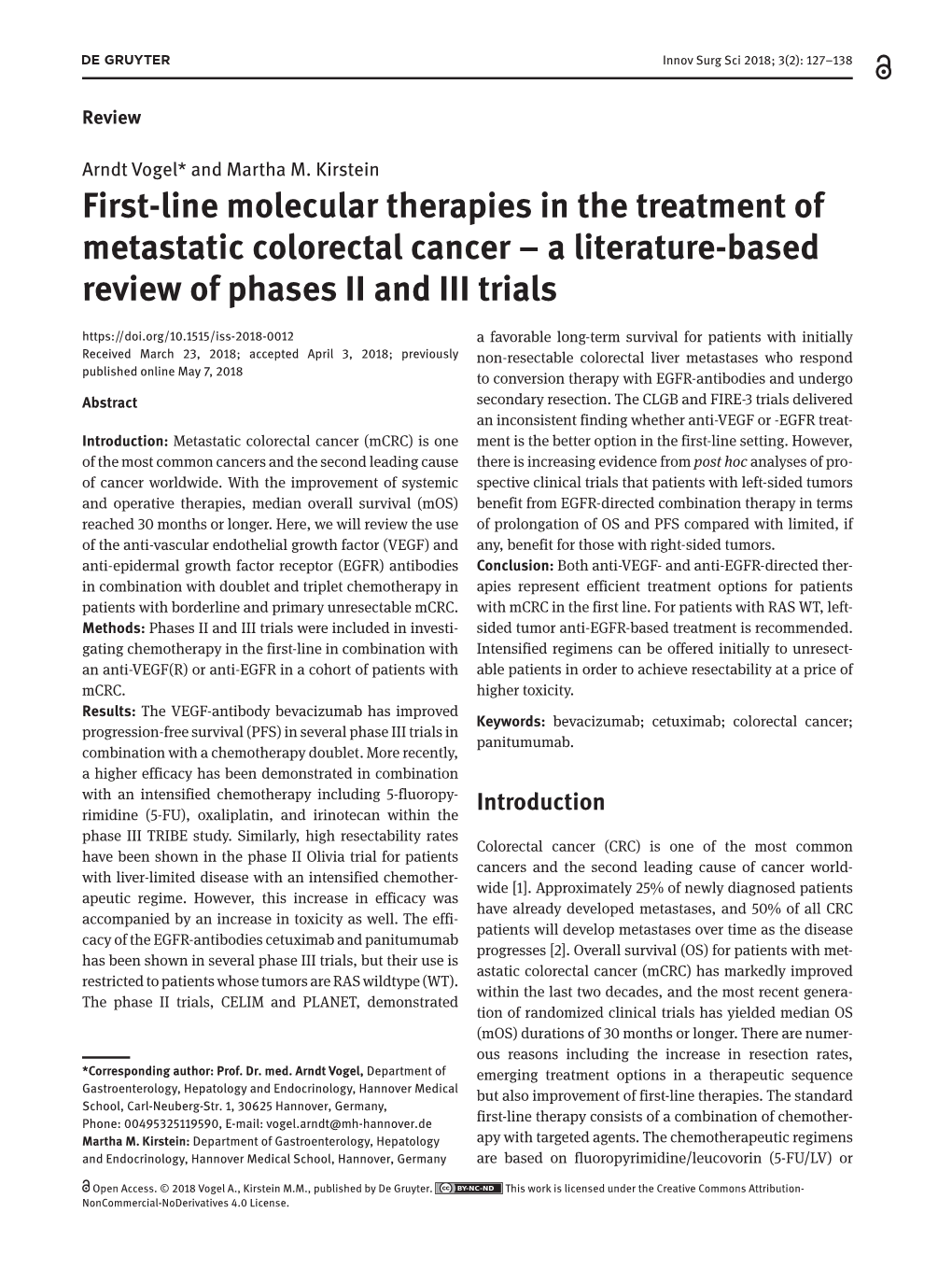 First-Line Molecular Therapies in the Treatment of Metastatic