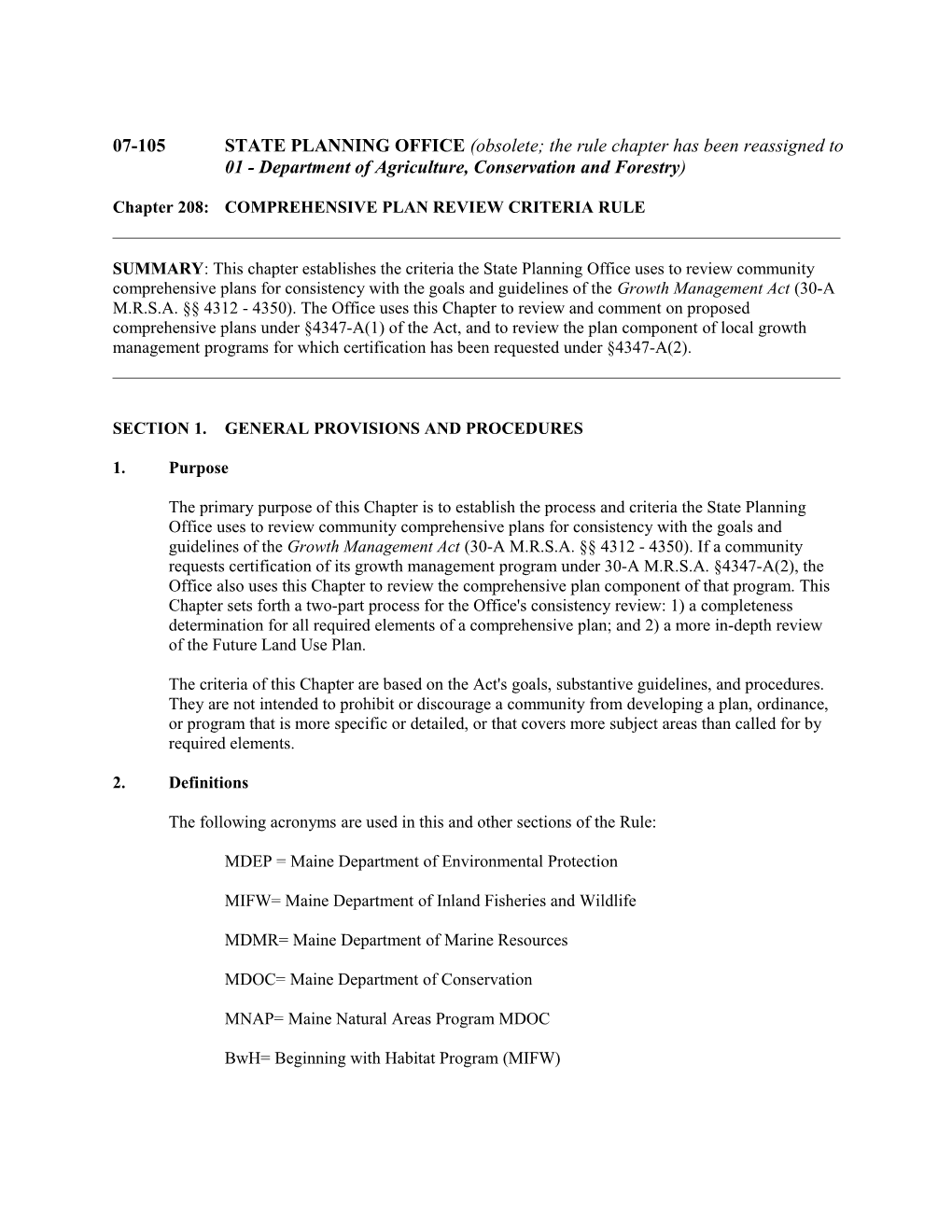 Chapter 208: COMPREHENSIVE PLAN REVIEW CRITERIA RULE