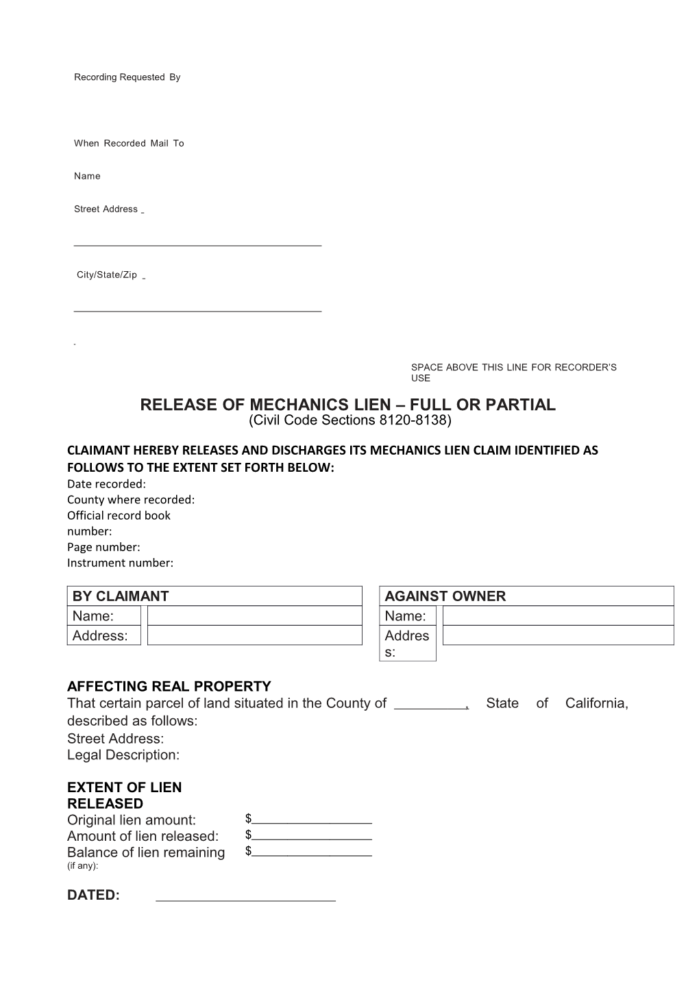 Release of Mechanics Lien (00140613)