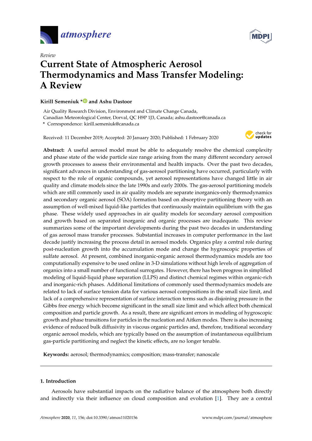 Current State of Atmospheric Aerosol Thermodynamics and Mass Transfer Modeling: a Review
