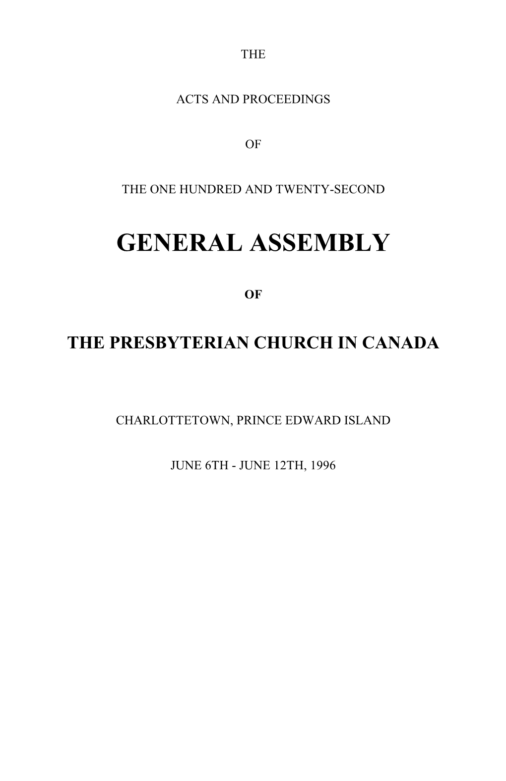 1996 General Assembly for Reasons of Doctrine