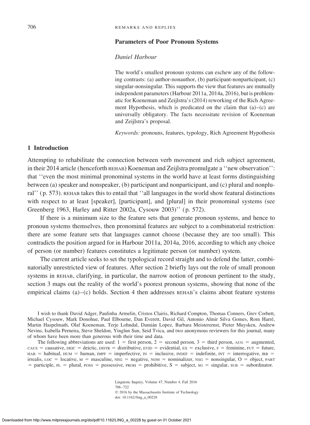 Parameters of Poor Pronoun Systems Daniel Harbour