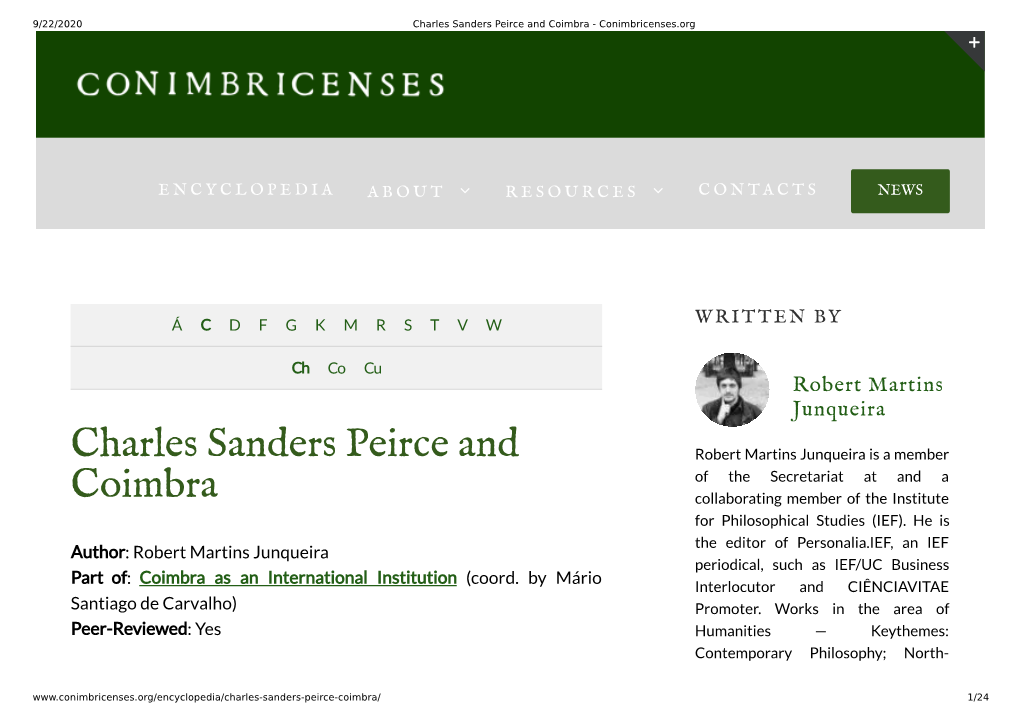Charles Sanders Peirce and Coimbra - Conimbricenses.Org 