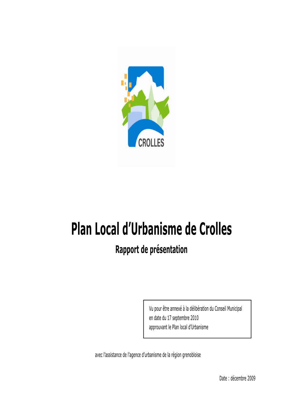 Plan Local D'urbanisme De Crolles, Rapport De Présentation