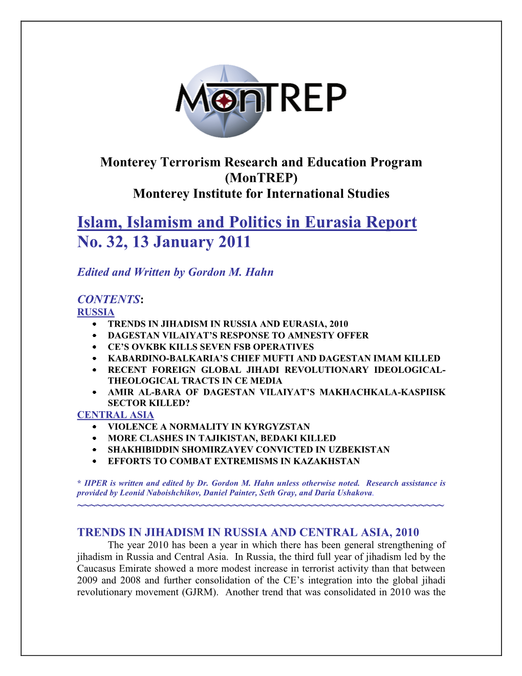 Monterey Terrorism Research and Education Program (Montrep) Monterey Institute for International Studies