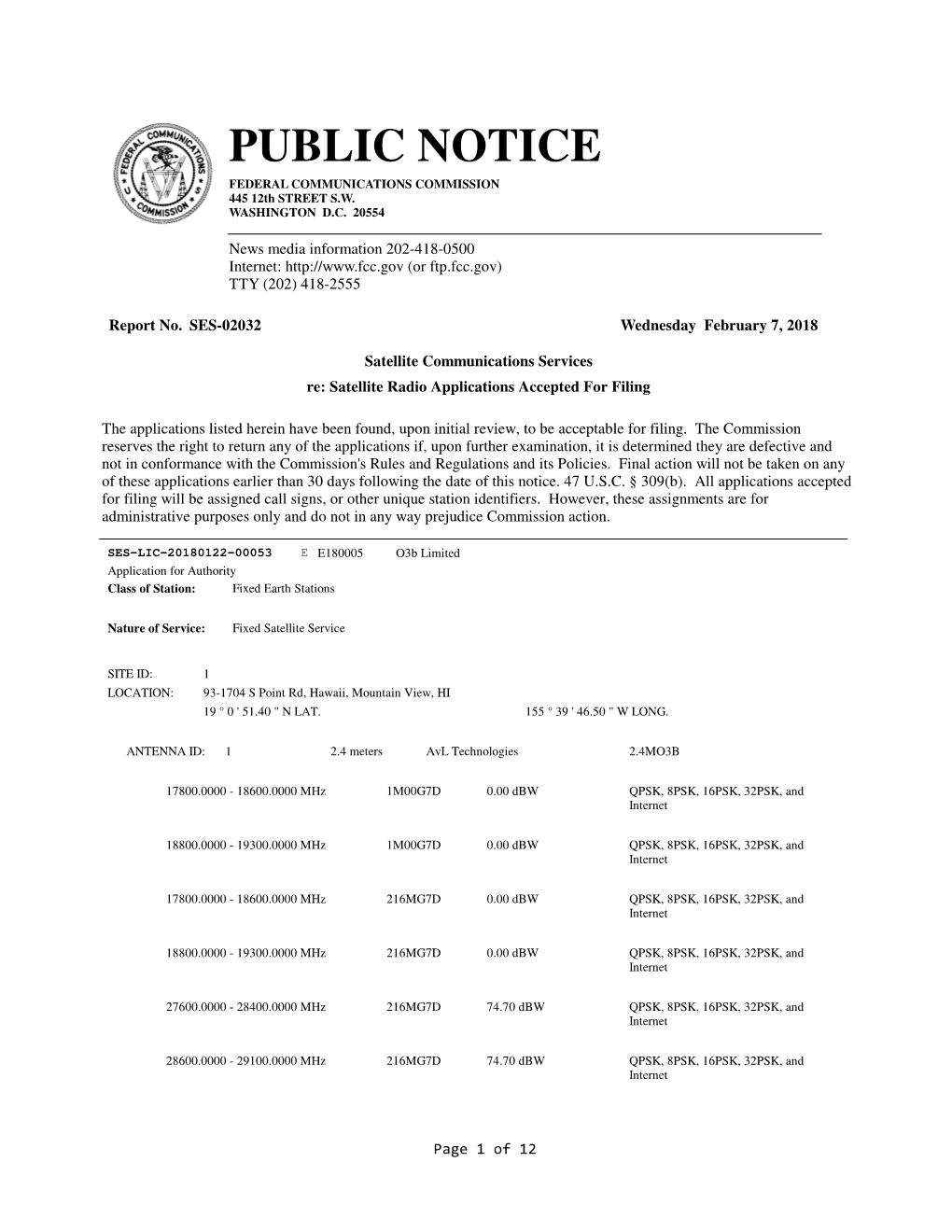 PUBLIC NOTICE FEDERAL COMMUNICATIONS COMMISSION 445 12Th STREET S.W