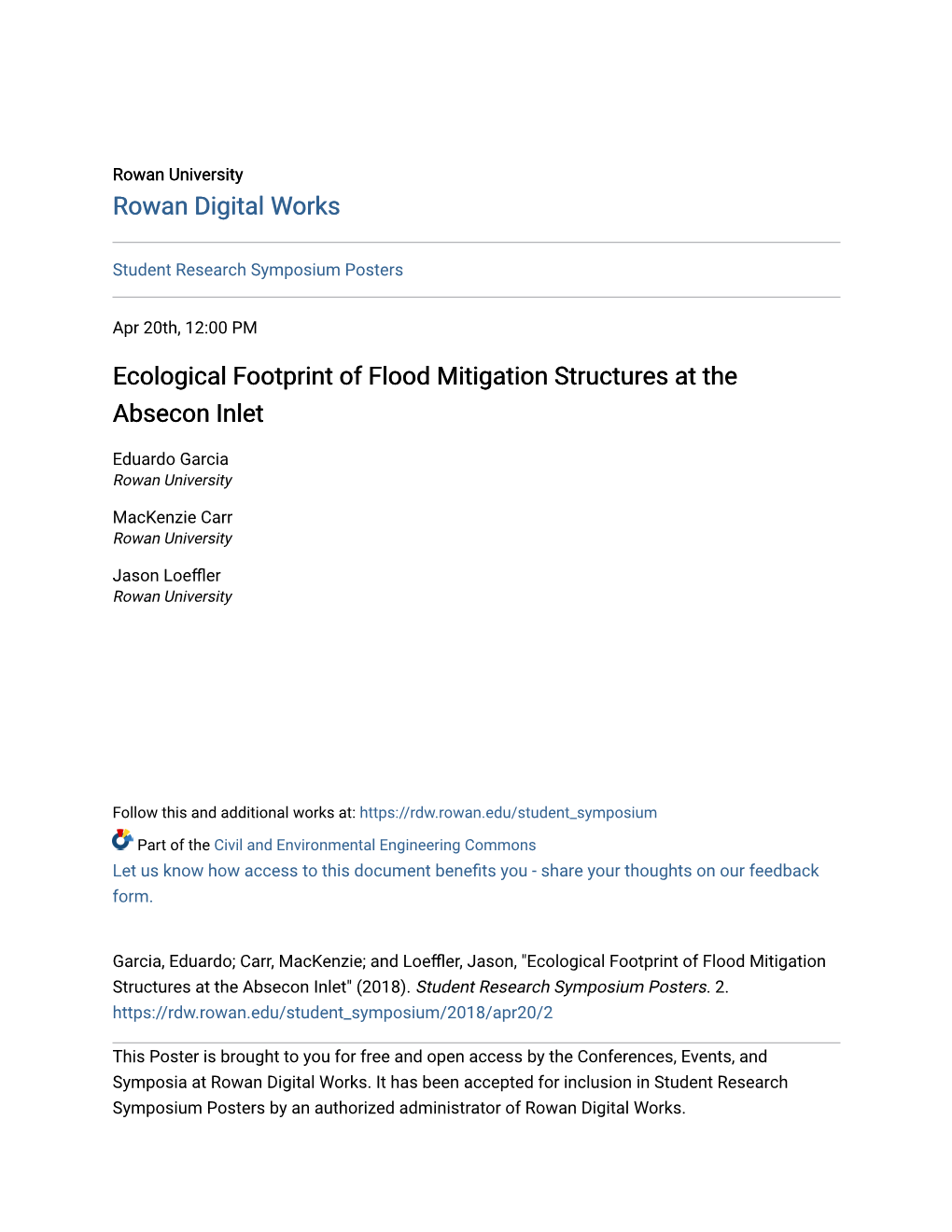 Ecological Footprint of Flood Mitigation Structures at the Absecon Inlet