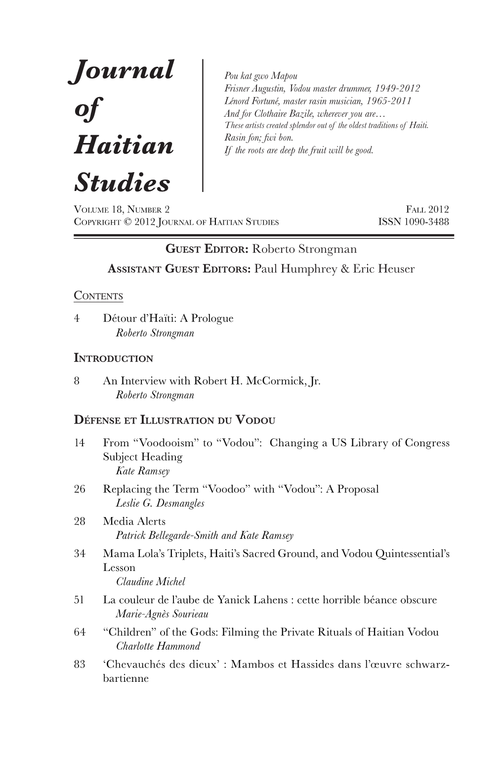 Journal of Haitian Studies ISSN 1090-3488