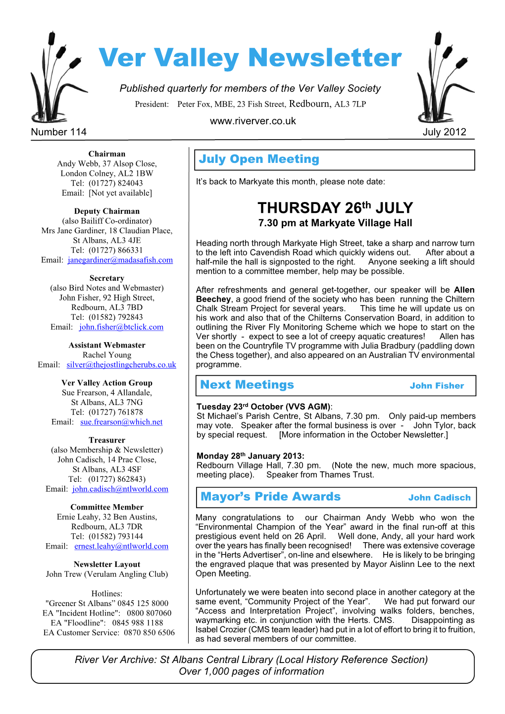 July 2012 – Ver Valley Society Newsletter