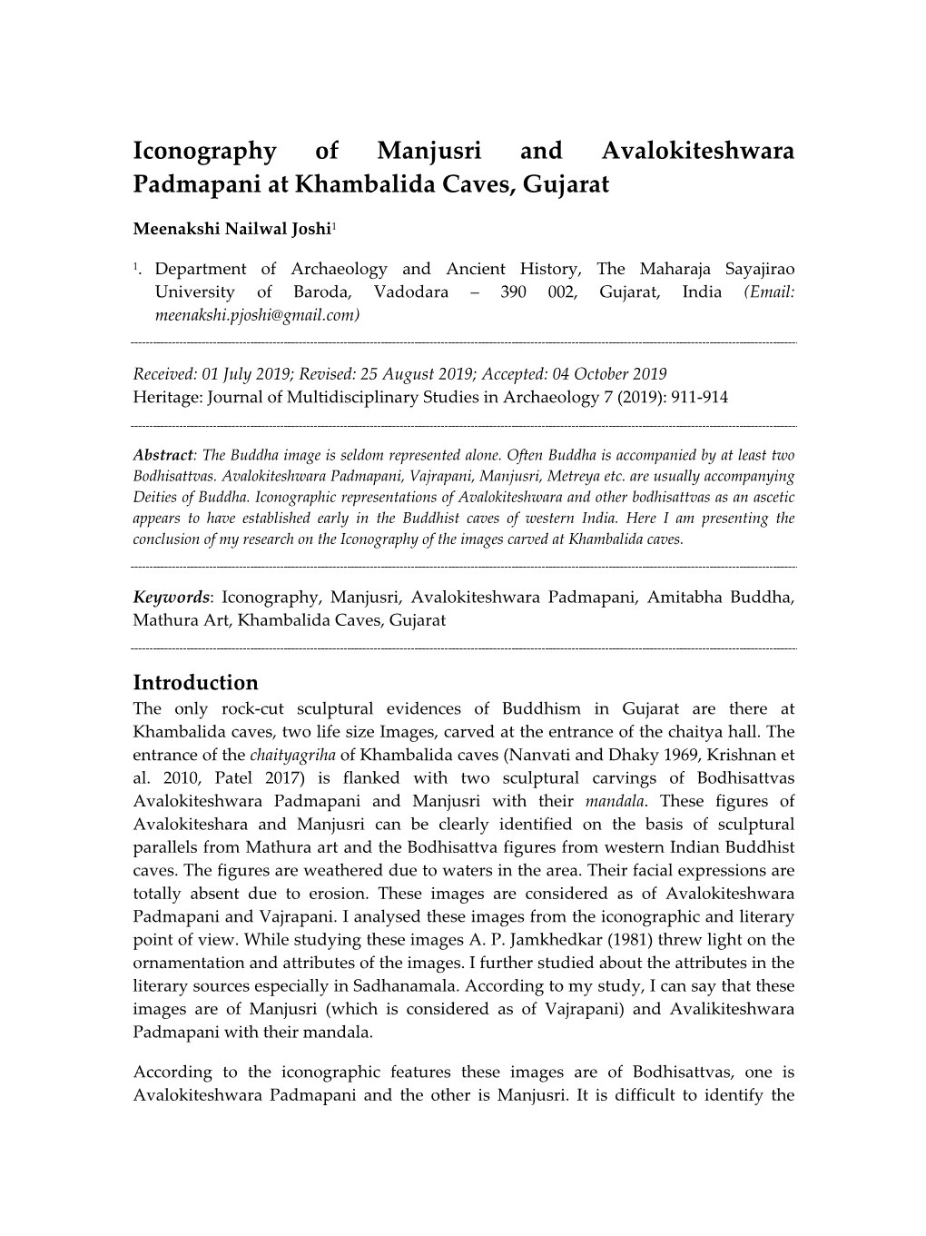 Iconography of Manjusri and Avalokiteshwara Padmapani at Khambalida Caves, Gujarat