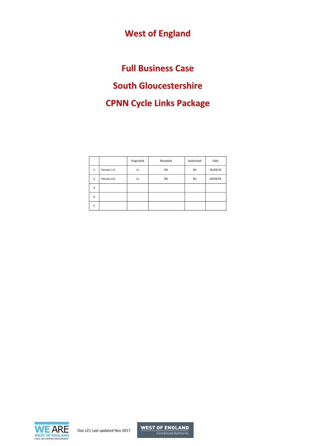 West of England Full Business Case South Gloucestershire CPNN Cycle